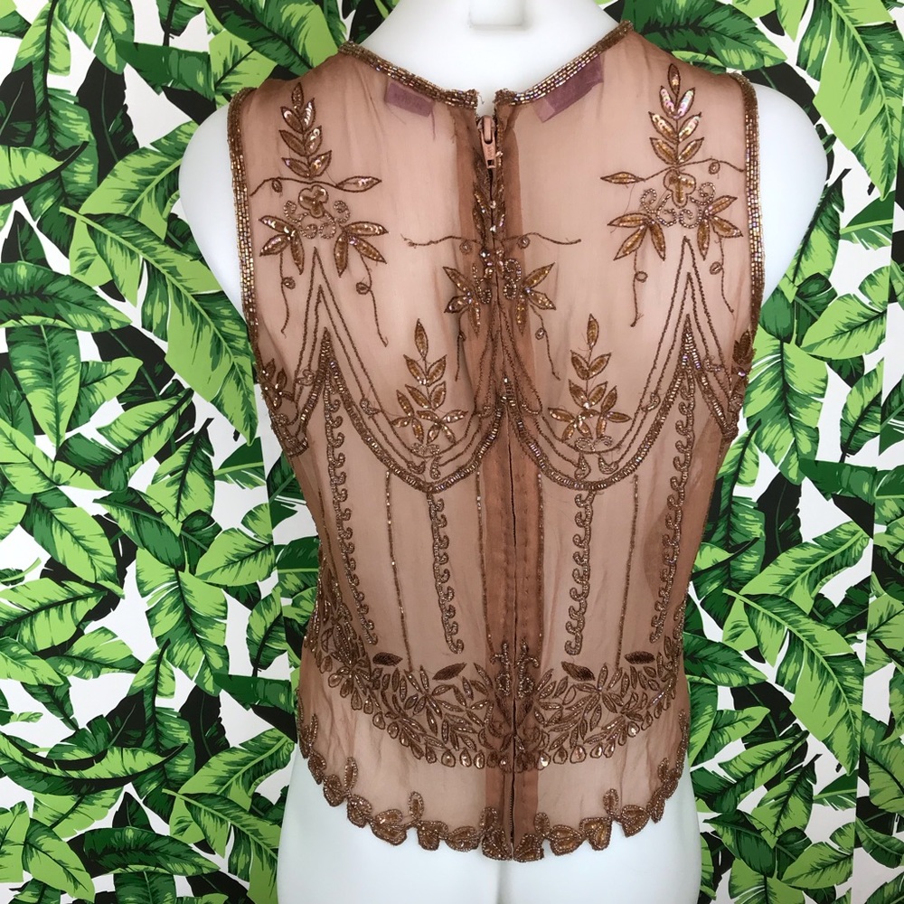 Calypso Christiane Celle Brown Sequined Silk Tank - Picture 4 of 6